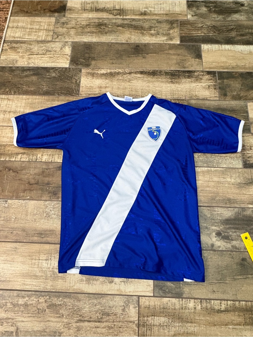 Puma Kids Blue Soccer Jersey with White Diagonal Panel